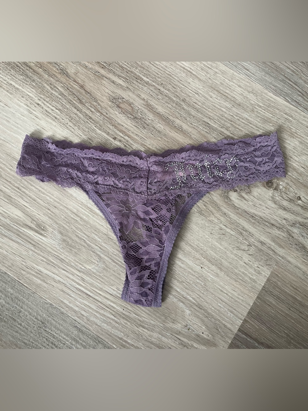 Lavender Lace Thong with Rhinestone Detail